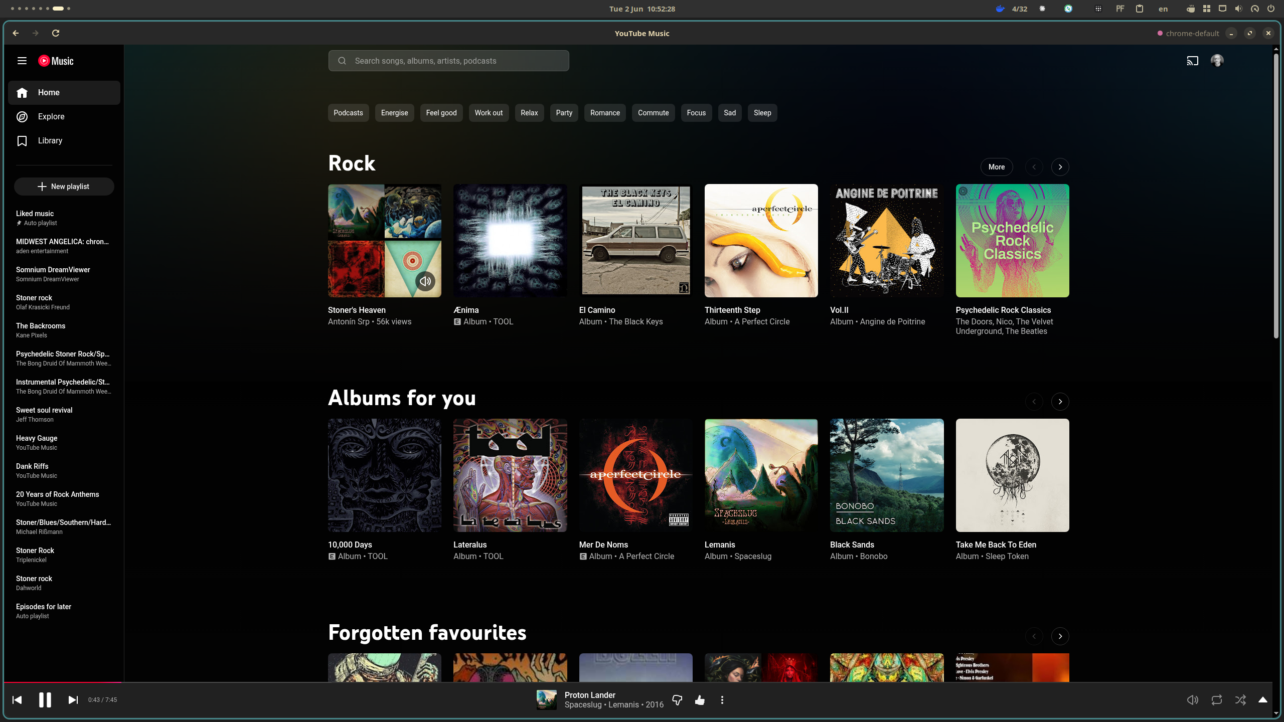 YouTube Music playing in its own window